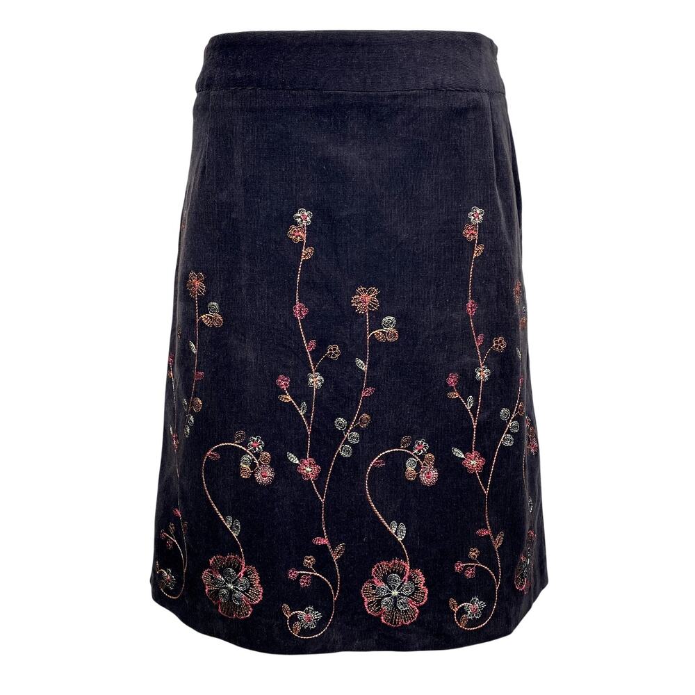 Ecologie Corduroy Embroidered Midi Skirt Cottagecore Coquette Whimsigoth Sz 6